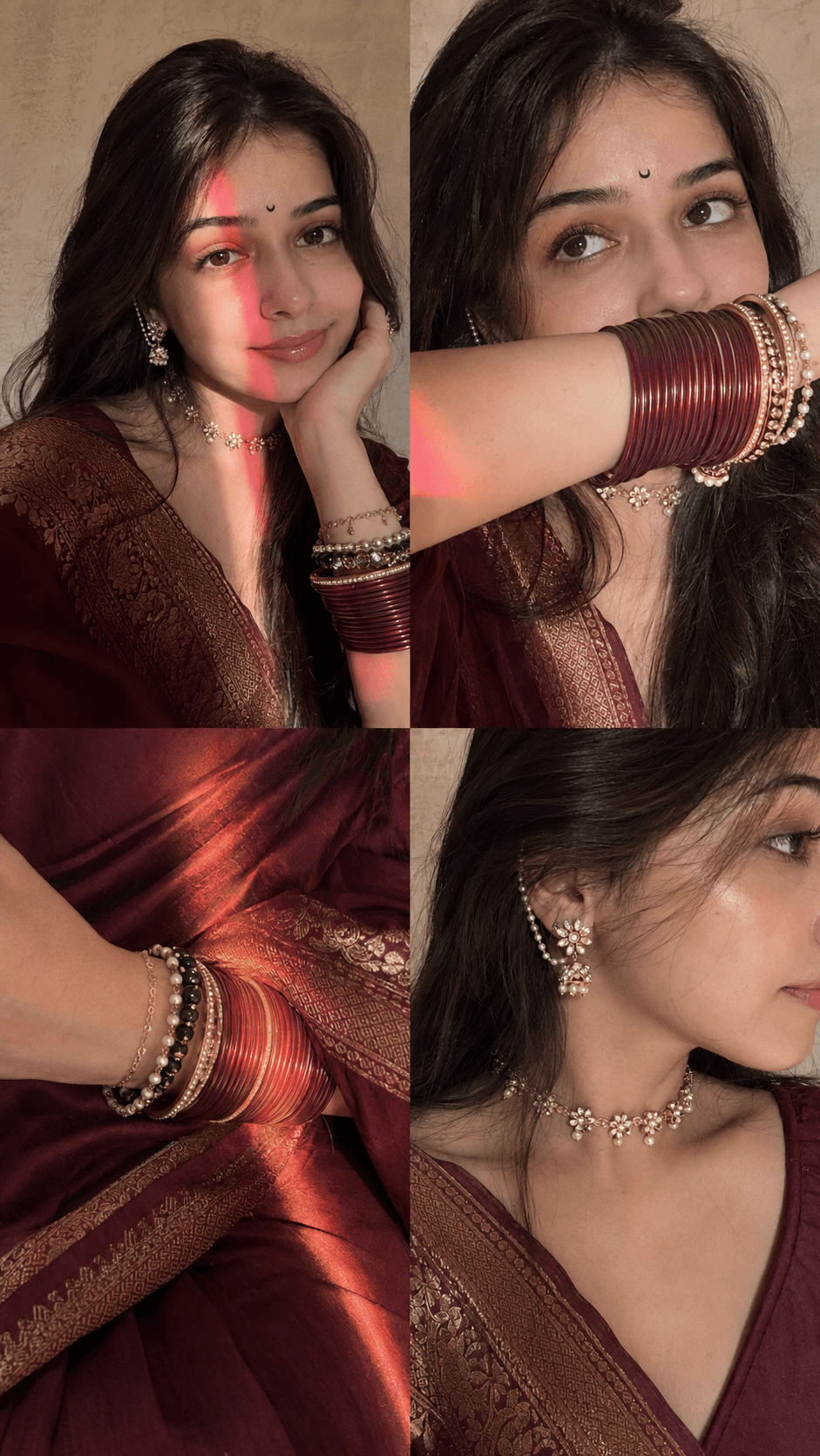 Red saree AI photo transformation with elegant Indian traditional styling, jewelry and cinematic lighting